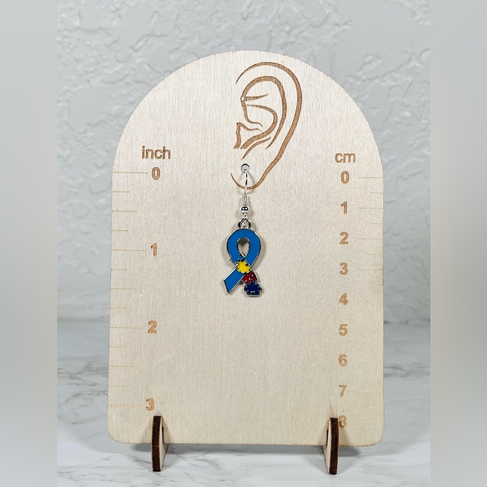Autism Puzzle Piece Ribbon Earrings - Picture 5 of 8